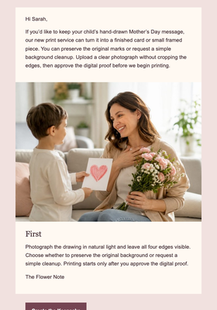 Turn Their Drawing Into a Keepsake email design preview
