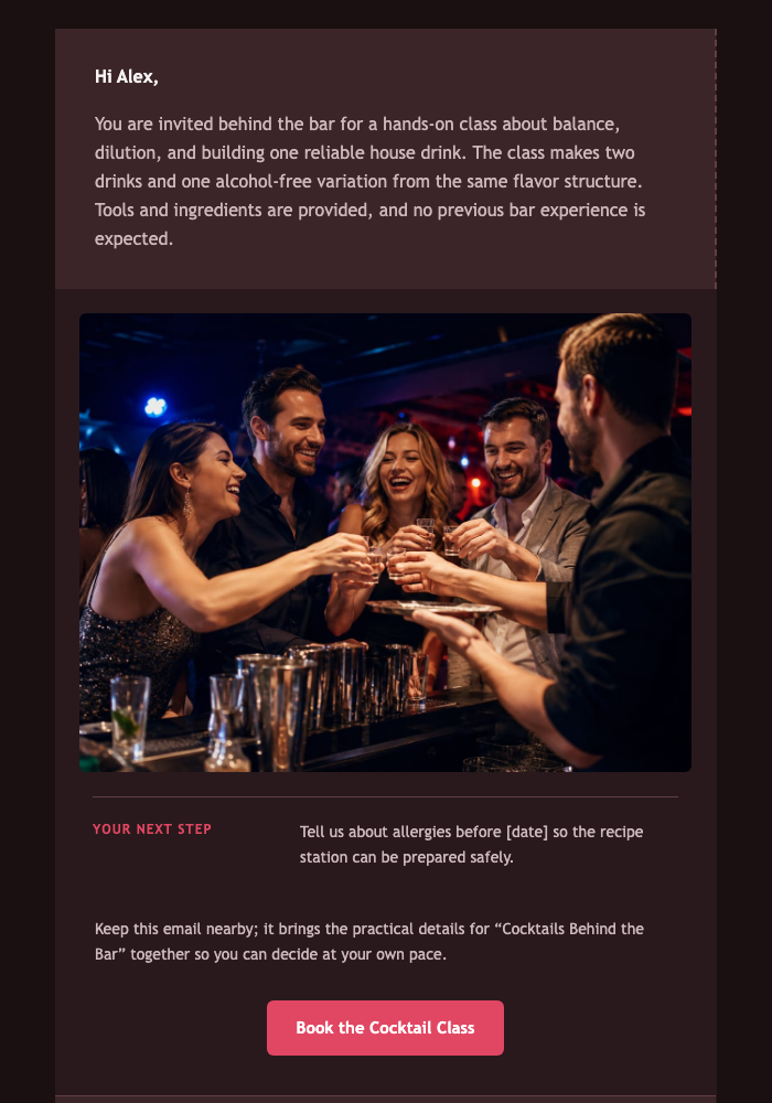 Cocktails Behind the Bar email design preview