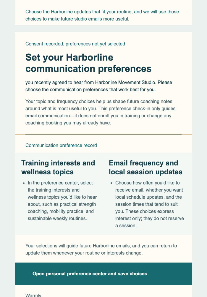 Coaching Preference Check-In email design preview