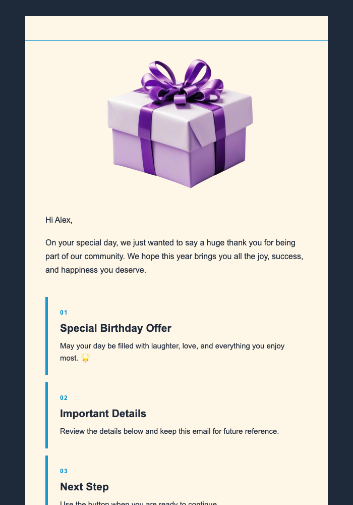 Happy Birthday email design preview