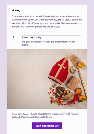 The St. Nicholas Stocking List email design preview