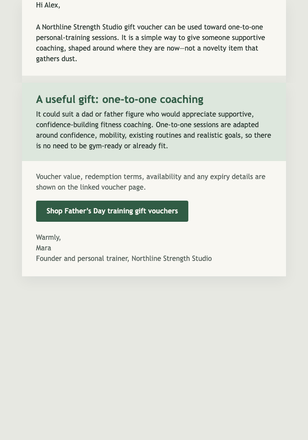 Father’s Day Training Gift Guide email design preview