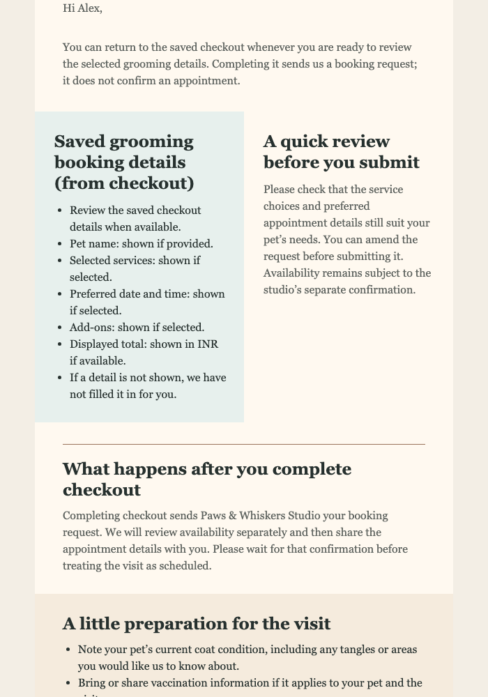 Finish Your Grooming Request email design preview