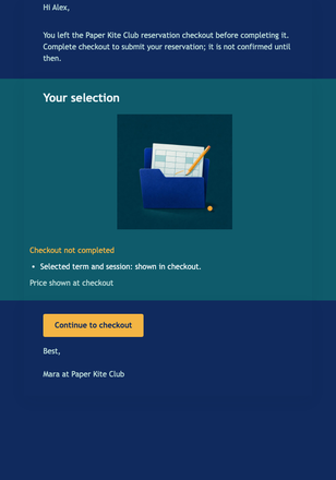 Finish Your Club Reservation email design preview