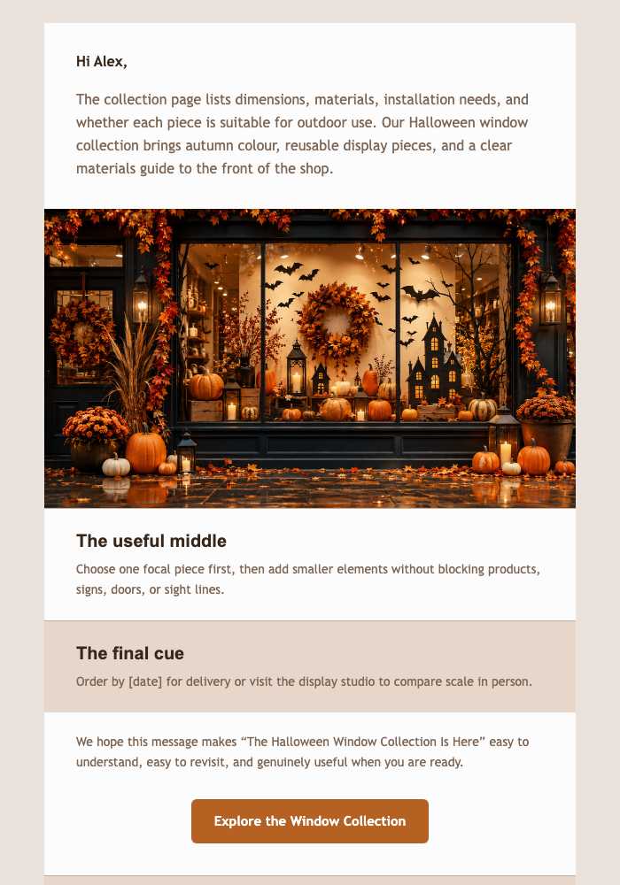 The Halloween Window Collection Is Here email design preview