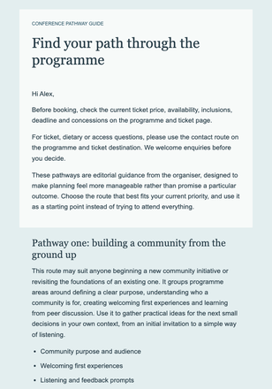 Conference Pathway Guide email design preview
