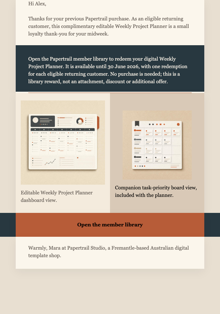 Midweek Member Template Reward email design preview