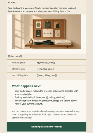 Membership Plan Update email design preview