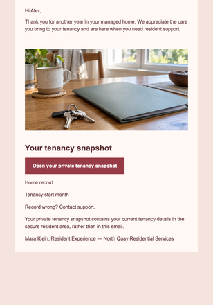 Lease Anniversary Thank You email design preview
