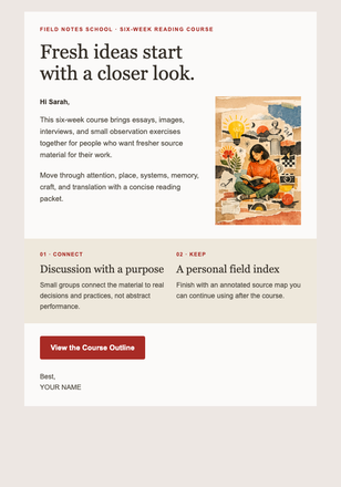 Field Notes Reading Course email design preview