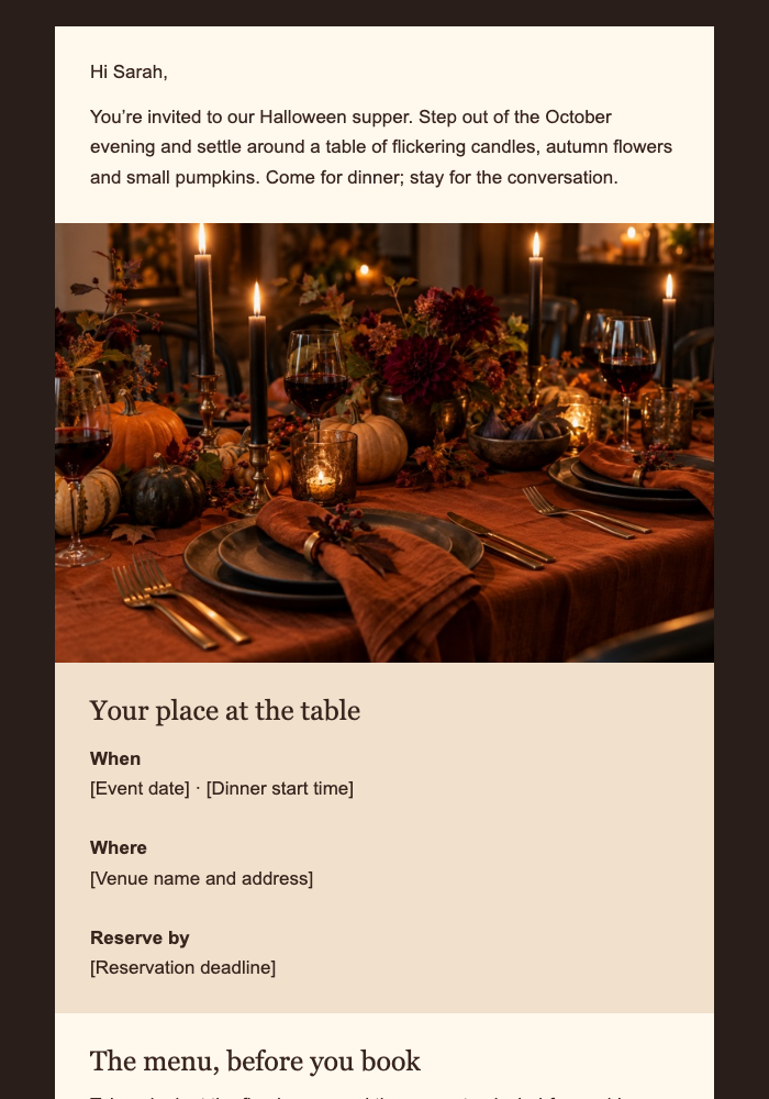 Your Candlelit Halloween Supper email design preview