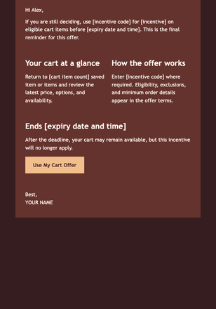 Cart Abandonment Final Incentive email design preview