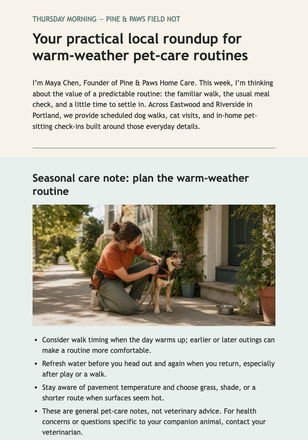Thursday Pet Care Field Notes email design preview