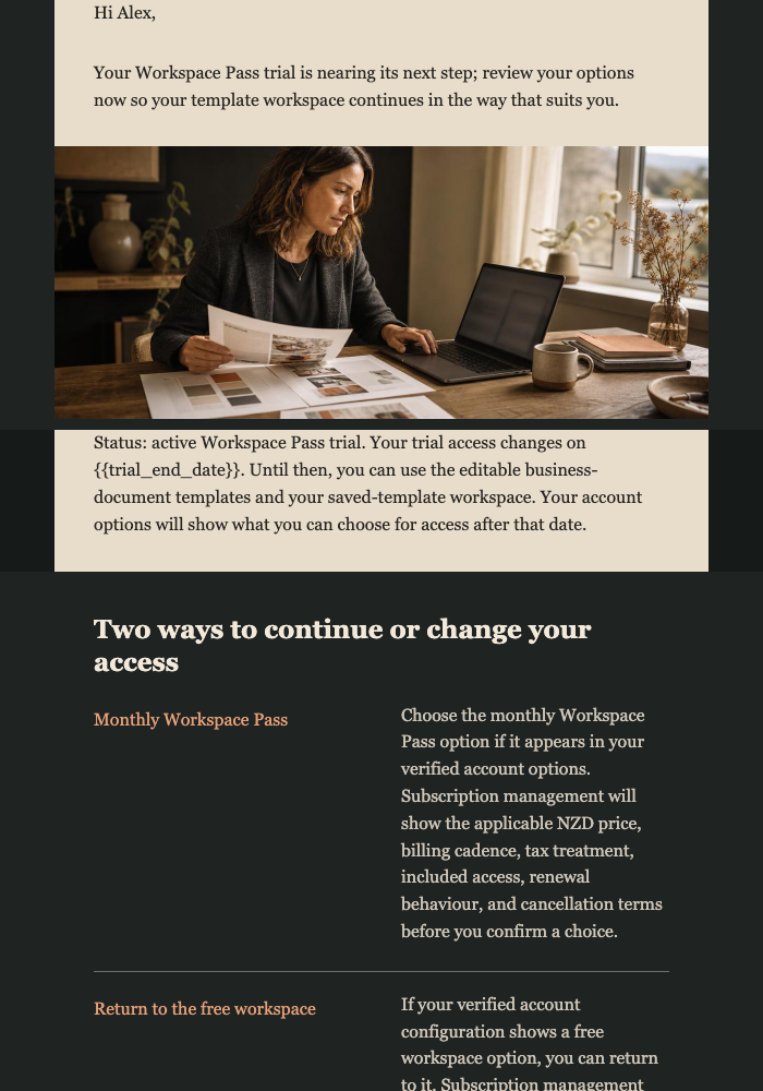 Workspace Pass Trial Next Step email design preview