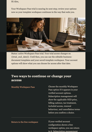 Workspace Pass Trial Next Step email design preview