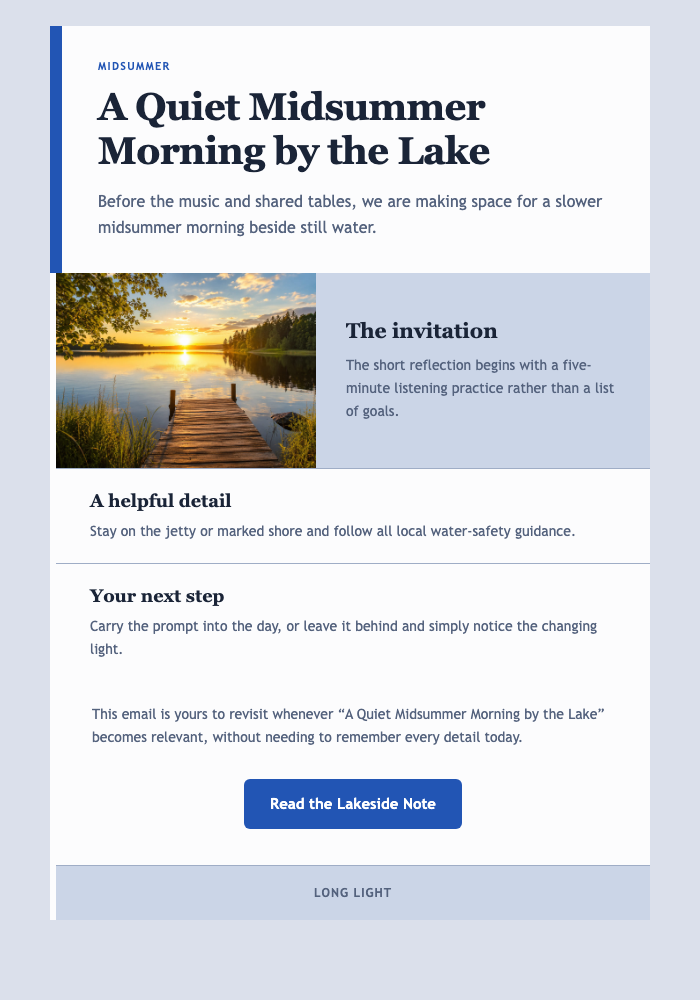 A Quiet Midsummer Morning by the Lake email design preview