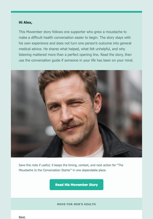 The Moustache Is the Conversation Starter email design preview