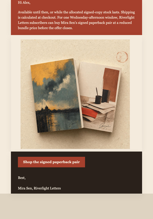 Signed Paperback Wednesday Flash Sale email design preview