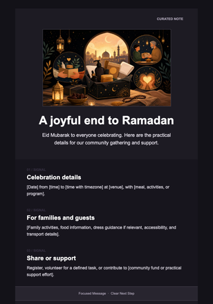 Eid al-Fitr, Shared with Care — Newsletter email design preview