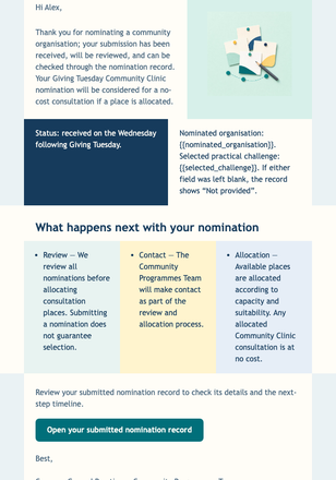 Community Nomination Thank You email design preview