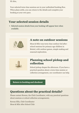 Return to Your Club Booking email design preview