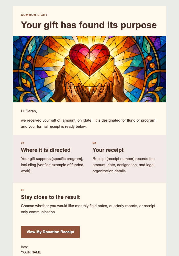 Your Gift Reached the Heart email design preview