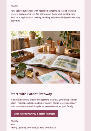 Parent Pathway Welcome email design preview