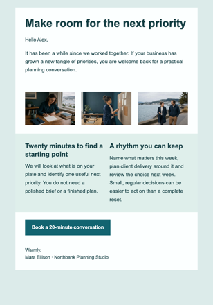 Return to Focus email design preview