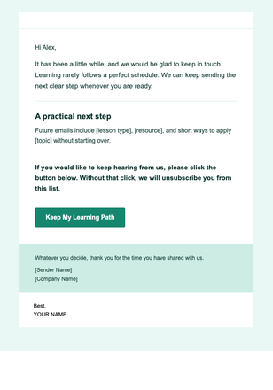 Learning Path — Warm email design preview