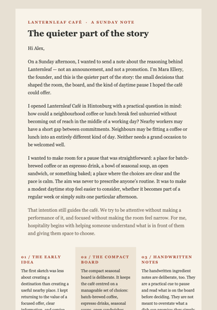 Founder Note: The Café We Built email design preview