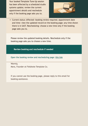 Tune-Up Appointment Update email design preview