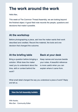Craft Community Monday Digest email design preview