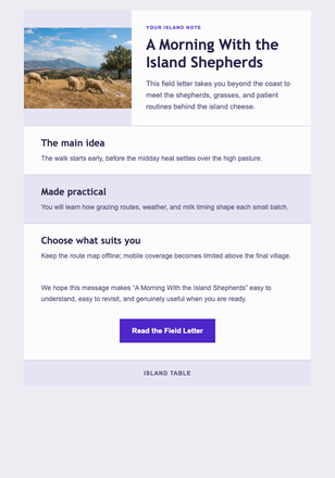 A Morning With the Island Shepherds email design preview
