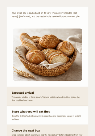 Your Bread Box Is on the Way email design preview