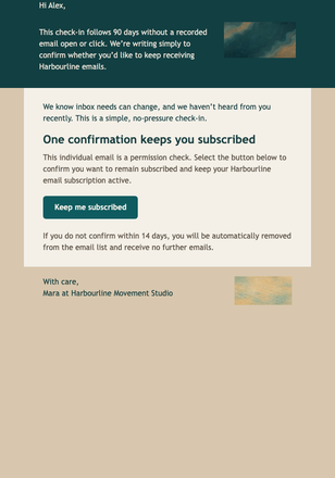 Stay on the Harbourline List email design preview