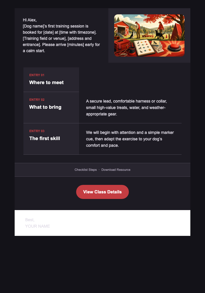 Your First Dog Training Session — Dog Schools email design preview