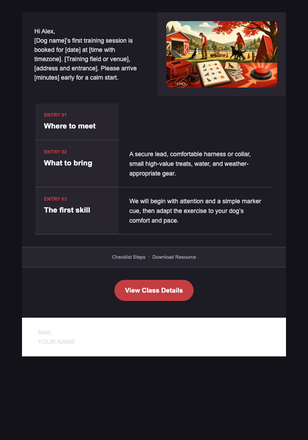 Your First Dog Training Session — Dog Schools email design preview