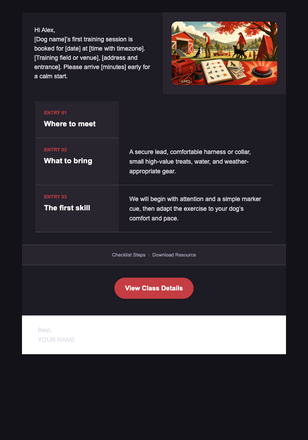 Your First Dog Training Session — Dog Schools email design preview
