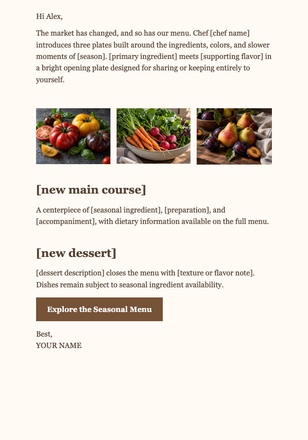 Restaurant New Seasonal Menu email design preview
