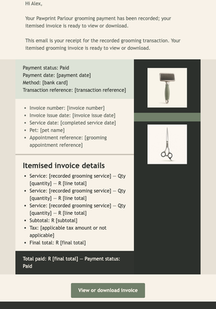 Grooming Payment Receipt email design preview