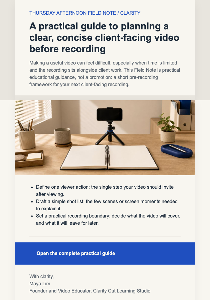 Thursday Video Planning Guide email design preview