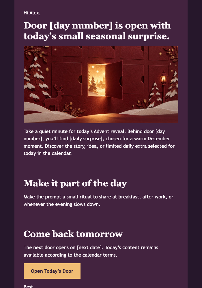 Advent Calendar Daily Door email design preview