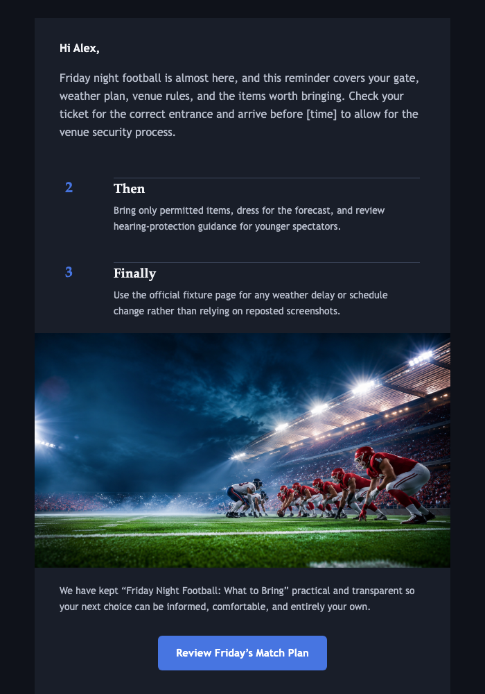 Friday Night Football: What to Bring email design preview