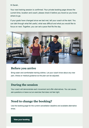 Training Session Confirmed email design preview