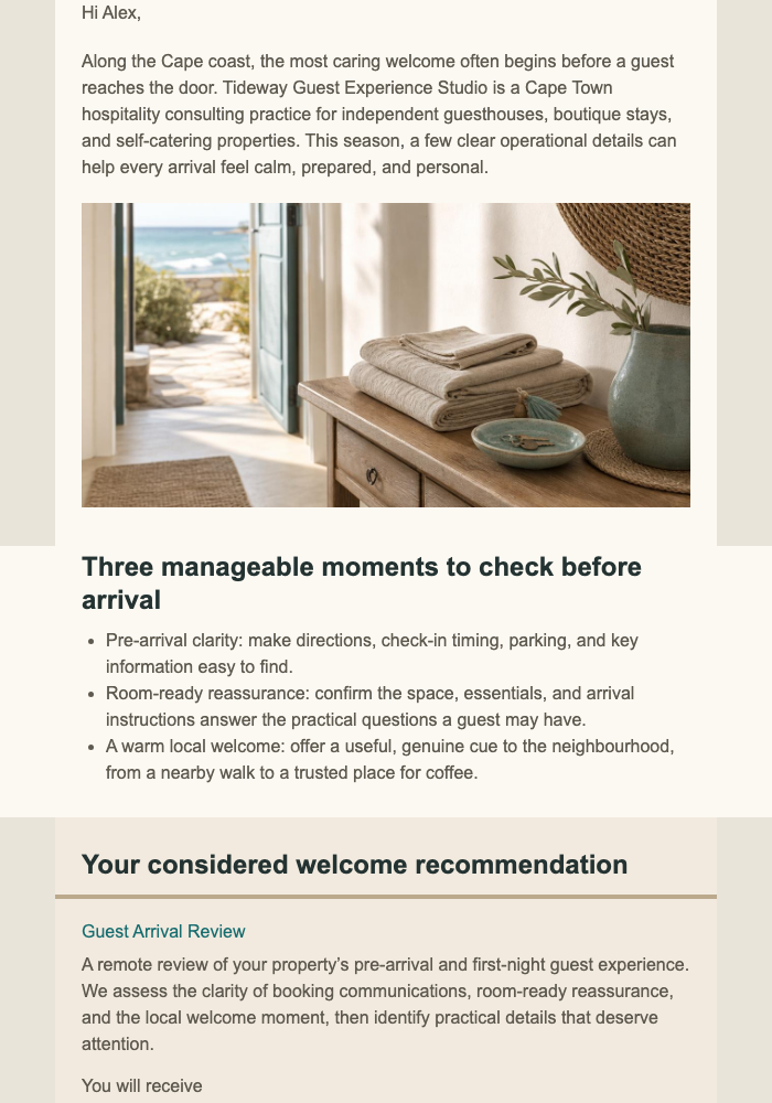 Considered Guest Welcome Review email design preview