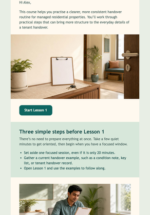 Start Your Handover Course email design preview
