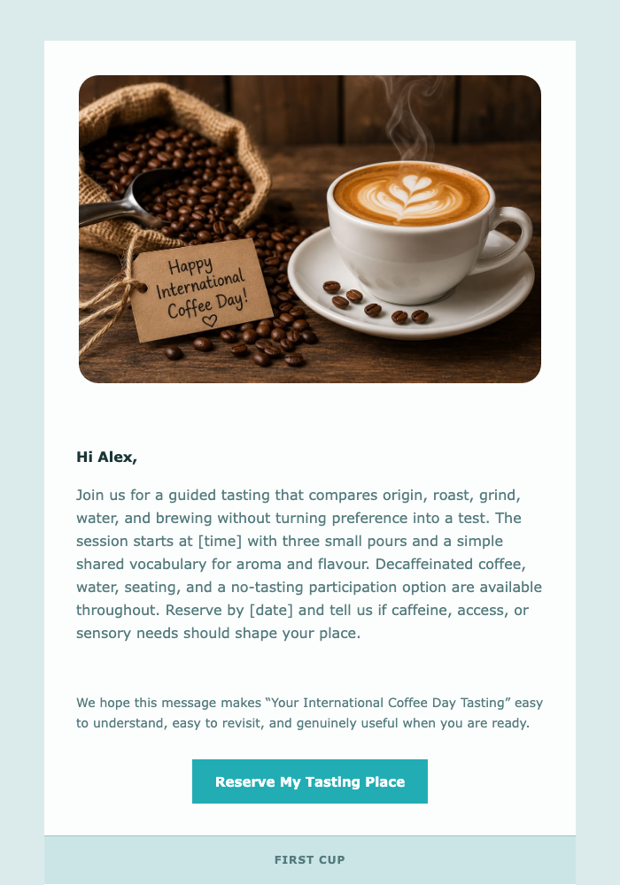 Your International Coffee Day Tasting email design preview
