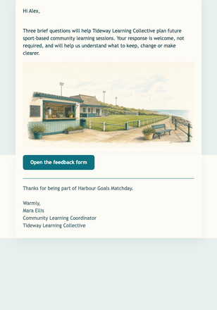 Matchday Feedback Follow-Up email design preview