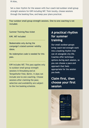Summer Training Pass Ticket email design preview