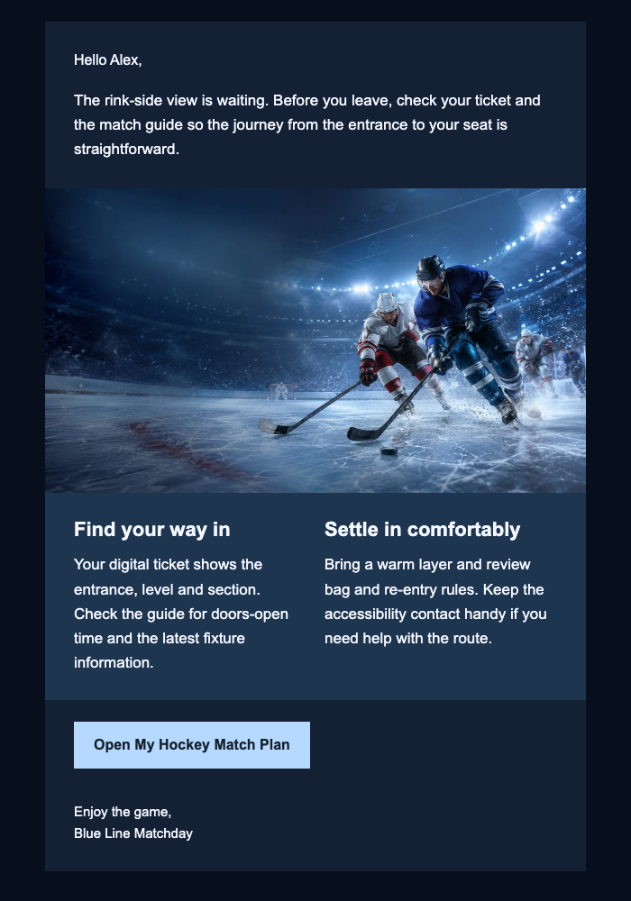 Your Rink-Side Match Plan email design preview